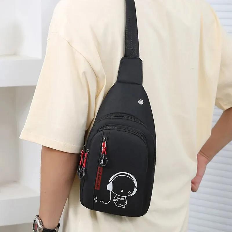 Men's Chest Bag Waterproof Crossbody Shoulder Bag Multi-Pocket Cycling Backpack Korean Fashion Casual Travel Sports Bag for Men