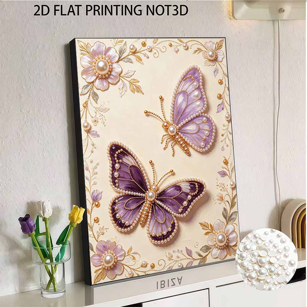 Purple Butterfly Pearl Kit 5D DIY Rhinestone Art Craft for Home Desktop Decoration Relaxing Handmade Gift