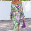 Abito da Donna Moda Completo Elegante Tie-dye Manica Lunga Sciarpa Gilet Gonna