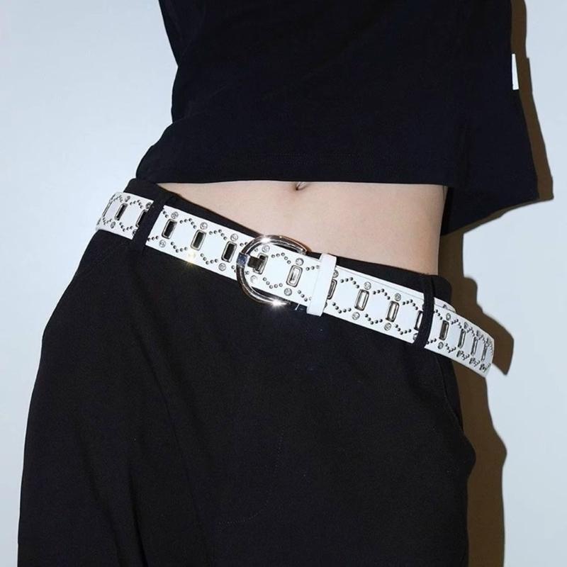 Sparkling Rhinestones Decors Punk Belt Adjustable Waist Strap For Jeans Pants And Dresses Hiphop Dancing Waist Band