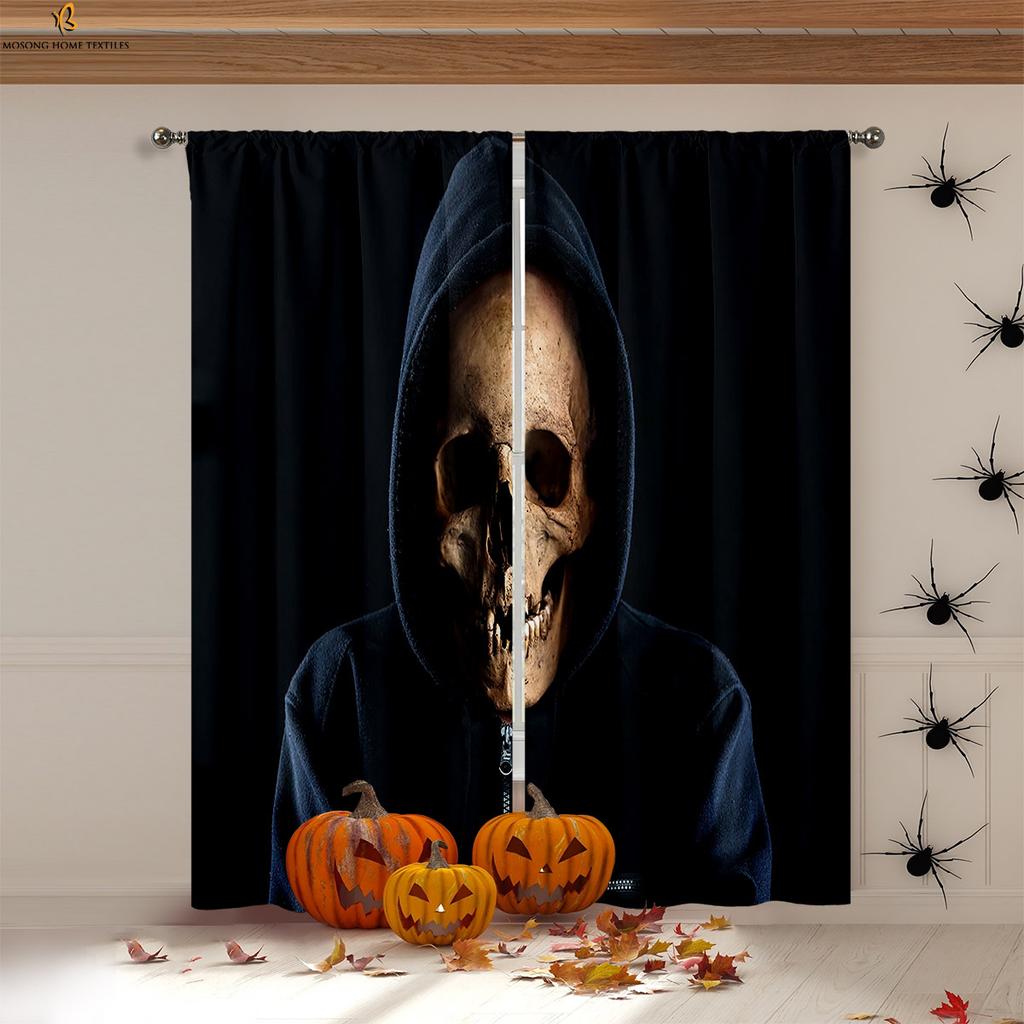 Halloween Decoration Curtains Horror Pumpkin Ghost Print Curtains High Quality Heat Insulation Blackout Curtains 2 Pieces
