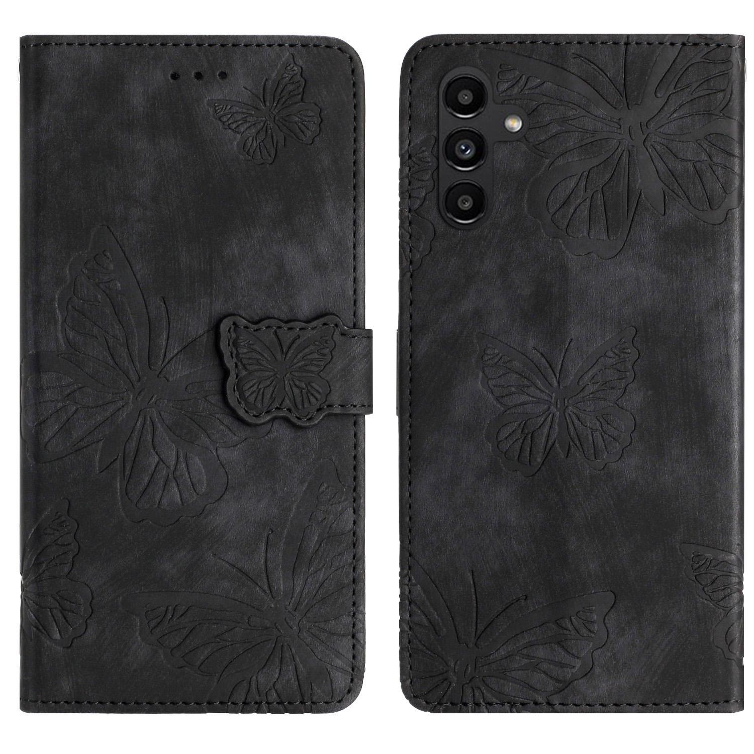 

For Samsung Galaxy S25 FE Case Butterfly Design Flip Wallet Leather Phone Cover Skin-Touch Black