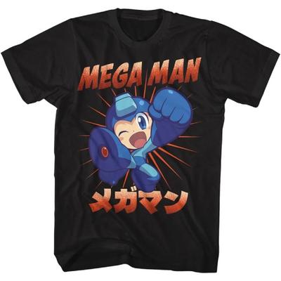 American Classics Mega Man Mega Kick Japanese Print Adult Black Short Sleeve T Shirt Gaming Graphic Tees
