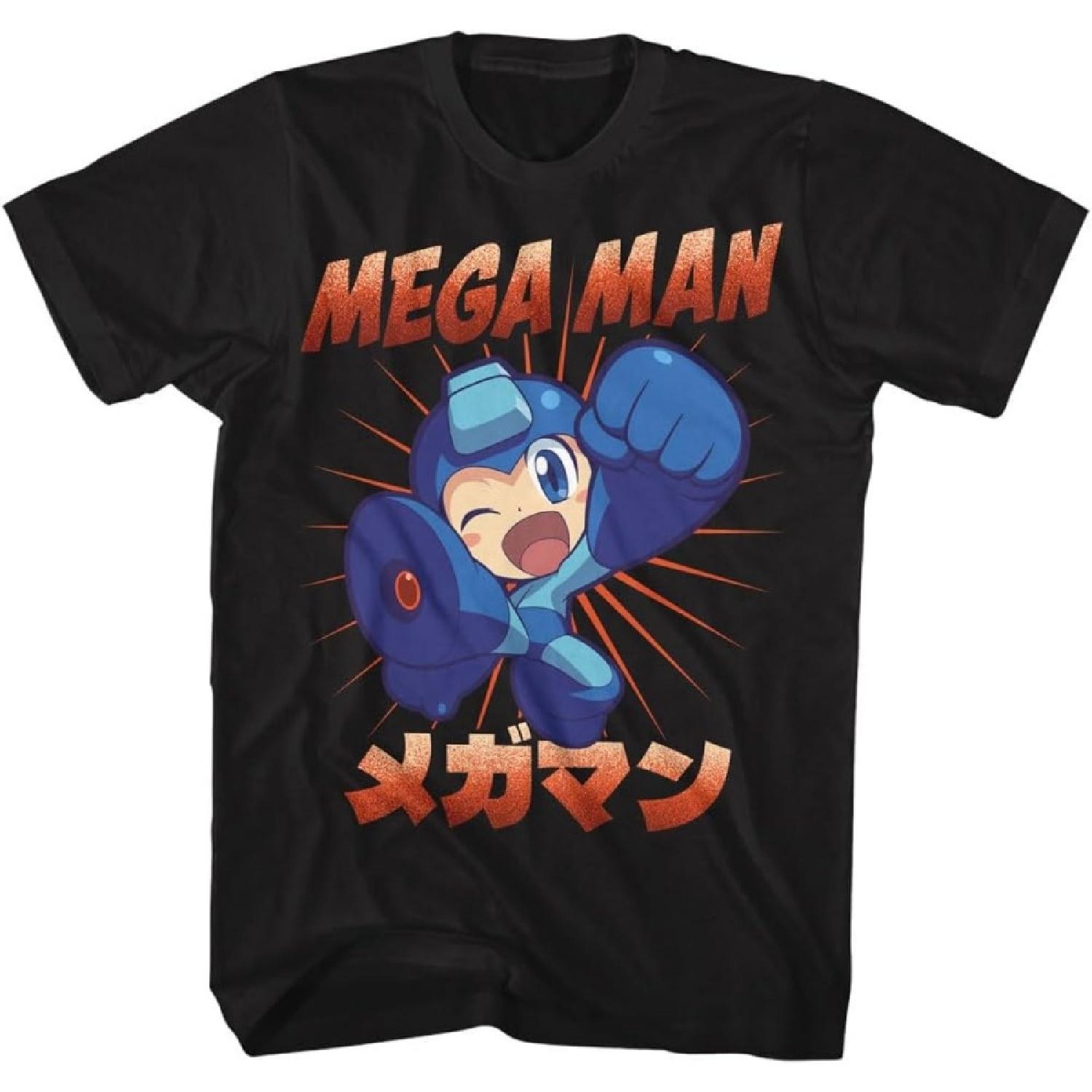 American Classics Mega Man Mega Kick Japanese Print Adult Black Short Sleeve T Shirt Gaming Graphic Tees S