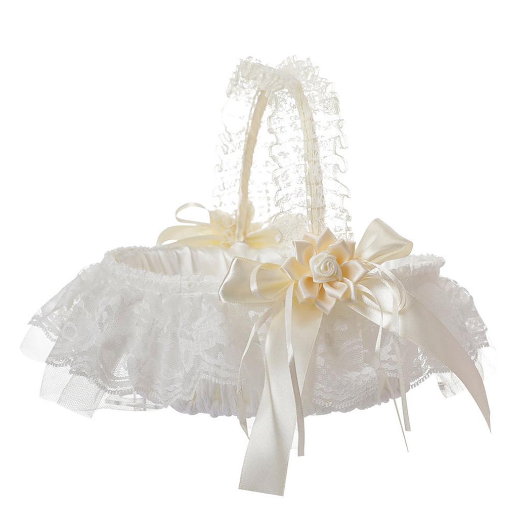Wedding Flower Girl Basket Wedding Ceremony Decoration White Flower Girl Basket Lightweight for Wedding Reception Table