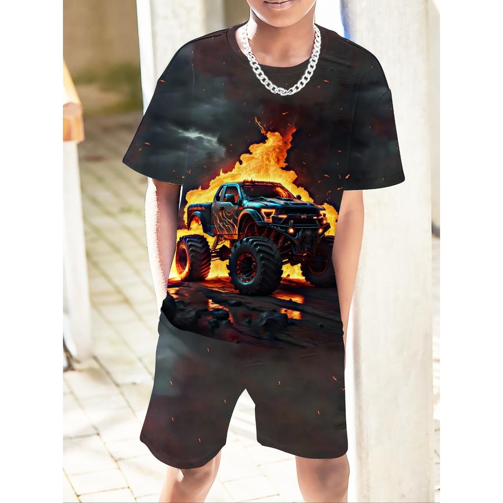 Children's Clothing Boys' Set Short Sleeved Boys' Clothing Casual Pattern Printed Street Wear Children's Summer Clothing Childre