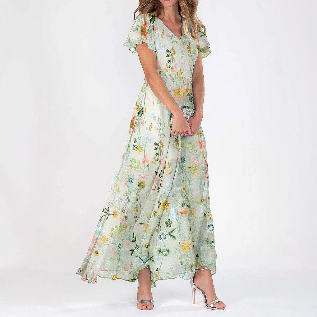 

Платье из шифона с французским цветочным принтом для женщин, платье высокого класса с принтом весна-лето для детей XL светло-зеленый