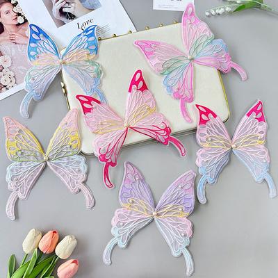 Lace Embroidered Butterfly Patch DIY Sewing Clothing Applique Collar Organza Fabric Patches Dress Decoration Accessories 1pc
