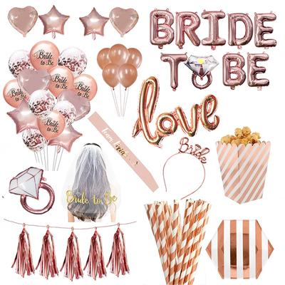New Wedding Decorations Rose Gold Bride To Be Letter Foil Ballon Bride Veil Sash Headband Bridal Shower Bachelorette Party Suppl