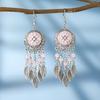 Vintage Ethnic Crystal Bead Leaf Dangle Earrings for Women Silver Color Carved Handmade Earring Female Pediente Bijoux