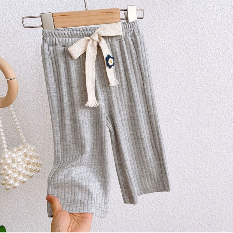 Girls' Wide Leg Pants Summer Style Loose Casual Baby Mosquito Proof Pants Gray Cropped Pants