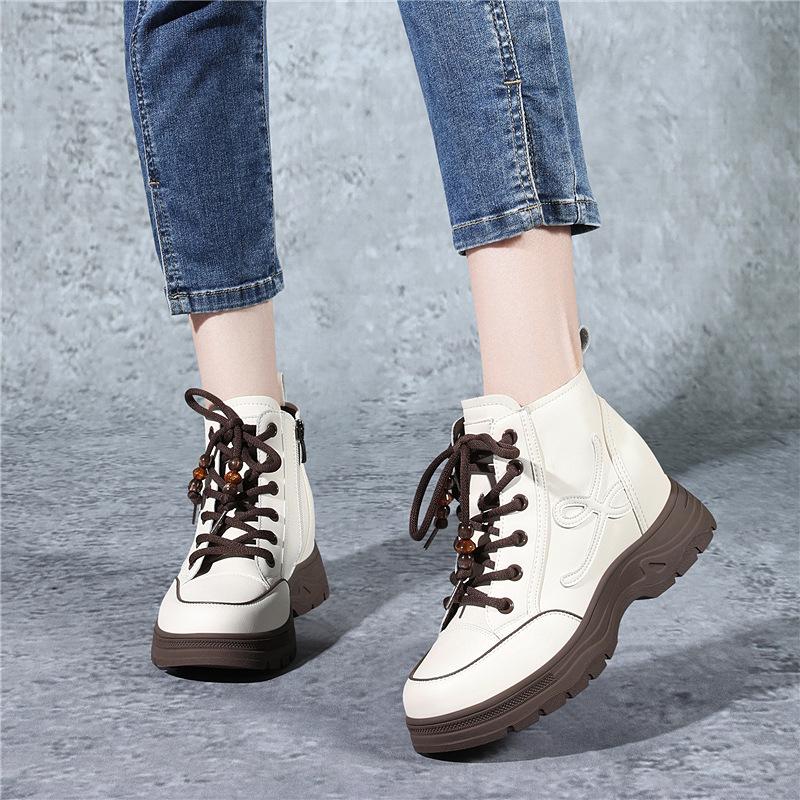 Thick-soled booties, Martin boots, women's new women's shoes, increased height in autumn and winter boots, fleece casual work boots, shoes