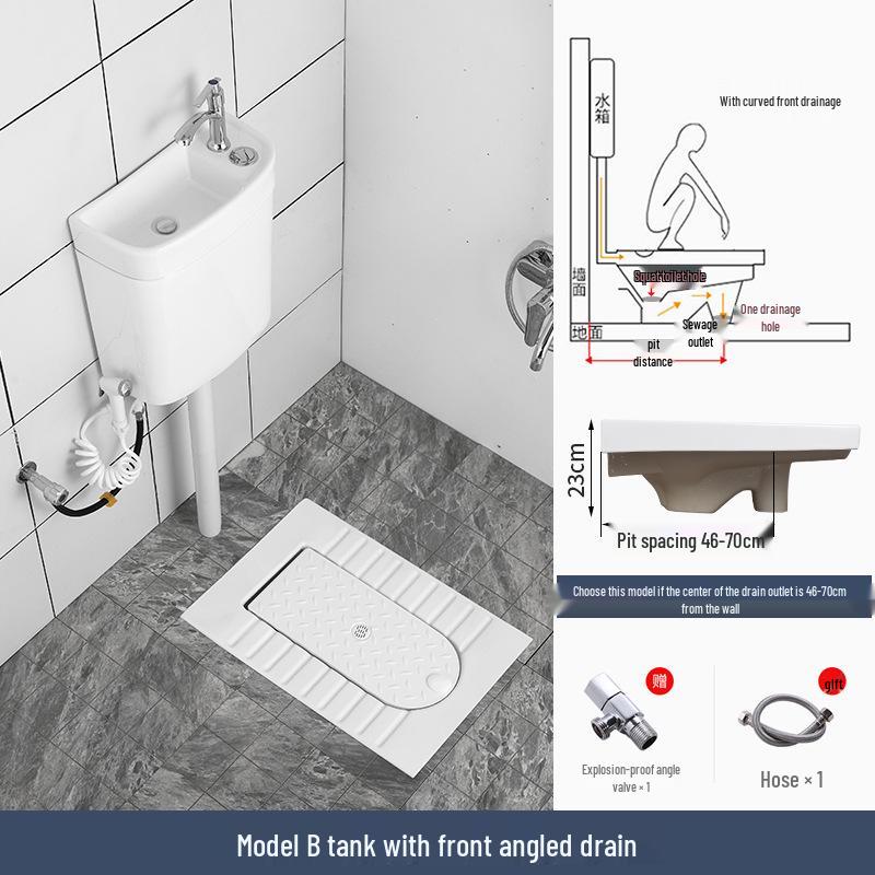 Compact Ceramic Squat Toilet with Flip Lid and Cover Plate