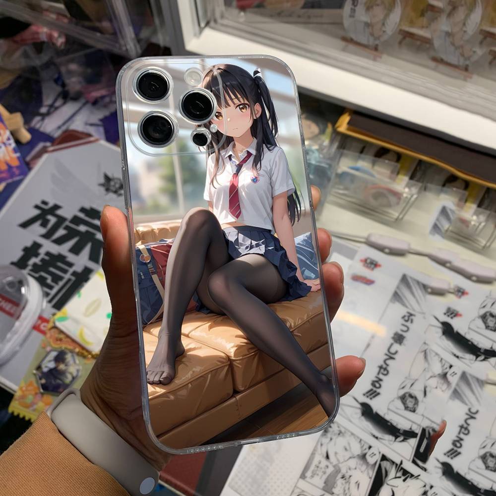 Cute Cartoon Japanese Anime Girl Clear Silicone Soft Phone Case For iPhone 11 12 13 14 15 16 Mini 17 Pro Max TPU Phone Case