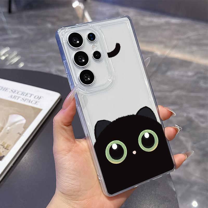 Cartoon Problem Cat Phone Case for Samsung Galaxy S25 Ultra S20 FE S21 S22+ S23 Plus S24 S26 Edge Cases Transparent Soft Covers