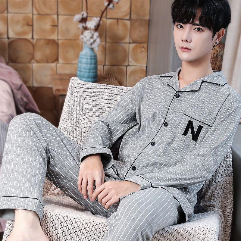 Мужская весенне-осенняя пижама, семейный комплект одежды, мужские осенне-зимние брюки с длинным рукавом, хлопковый подростковый семейный комплект одежды L