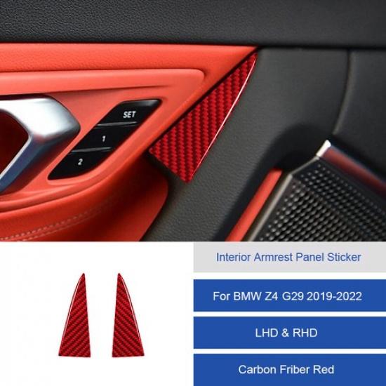 2x Bright Red Carbon Fiber Inner Door Armrest Handle Trim For BMW Z4 G29 19-22