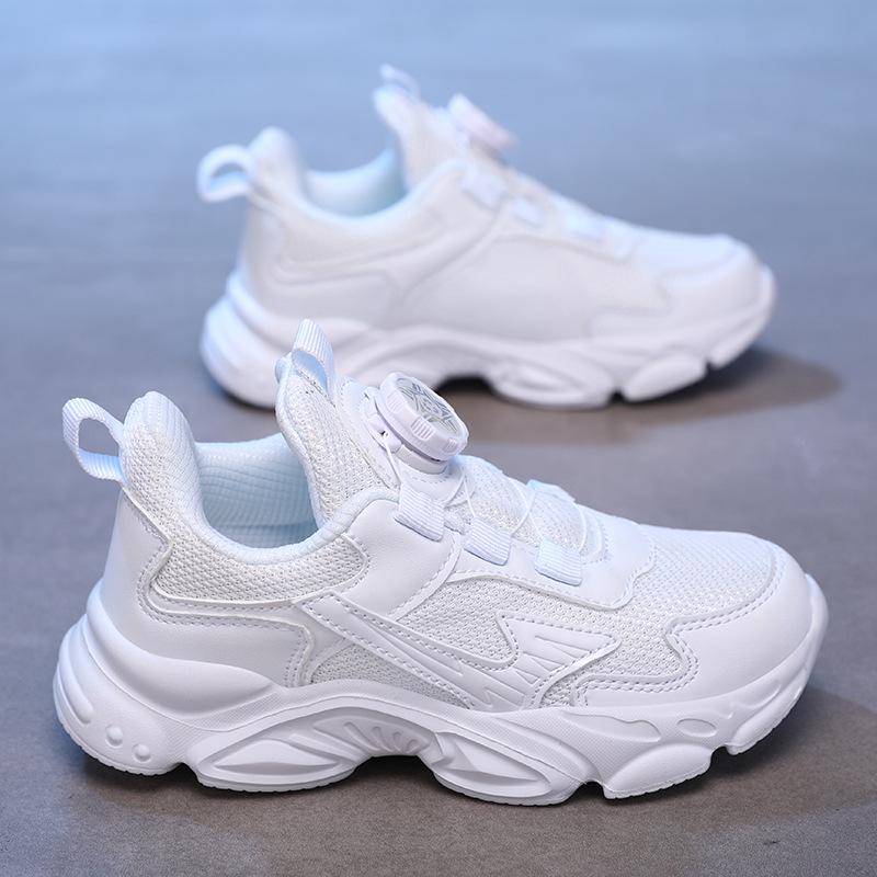 Middle school children's students travel shoes children's white sports shoes boys' white shoes rotating button running shoes girls' shoes