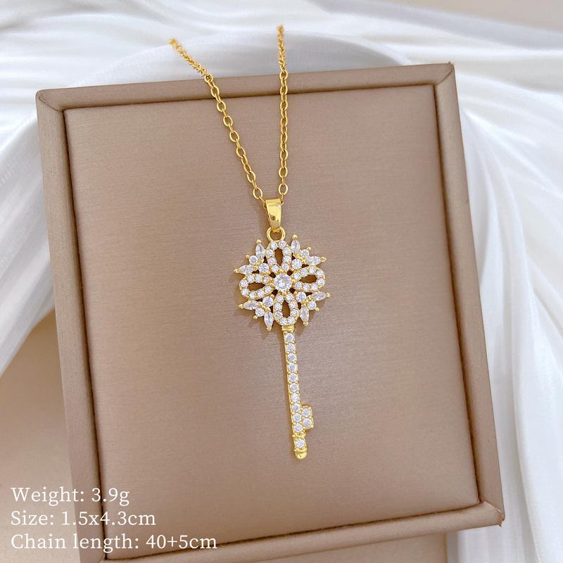 Kupfer-Mikro-Intarsien Leichter Luxus Mode Persönlichkeit Temperament Wunderschöne Voll-Diamant-Halskette Damen Vielseitige Schlüsselbein-Kette Titanstahl