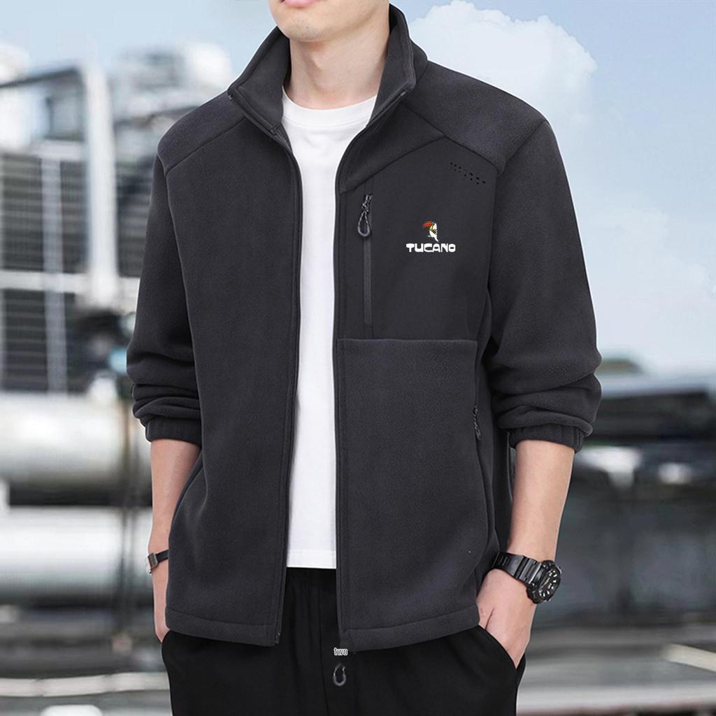 Woodpecker Men's Thickened Fleece Hoodie Jacket - Warm Stand Collar for Autumn/Winter Outdoor Sports