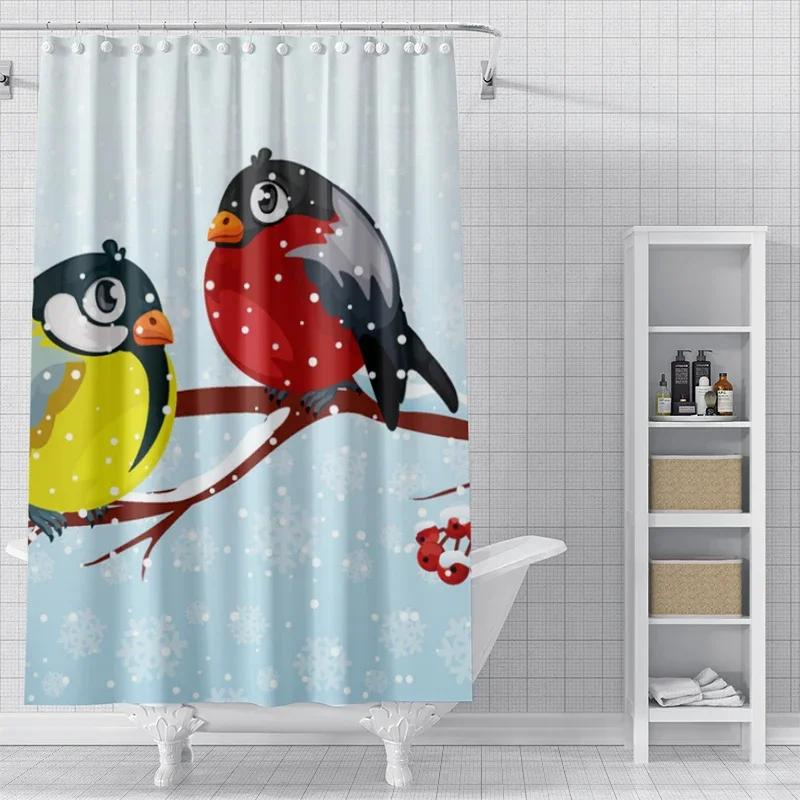 Heimdekoration Duschvorhänge Für Badezimmer Wasserdichtes Vorhangstoff Modern Nordischer Stil Wohnzimmer Frohe Weihnachten Winter