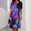 Summer Fashion Colorful 3D Printed Casual Vacation Mini T-shirt Dress Soft Comfortable Loose Breathable Plus Size Women's Daily Party Dress
