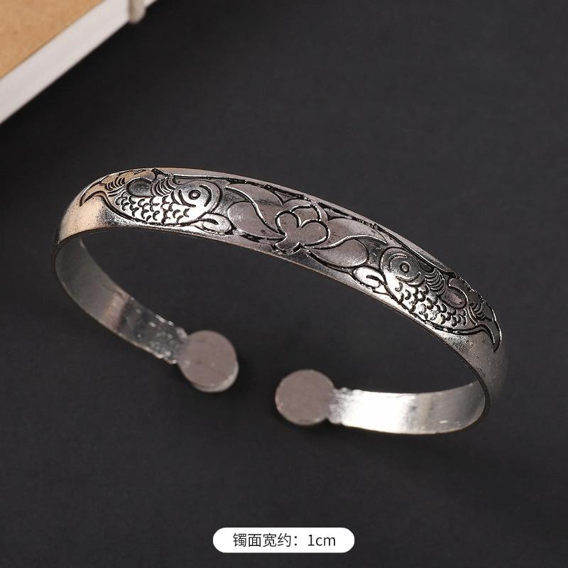 National Style Retro Hand-carved Bracelet Hand Ring Fashionable Court-style Personalized Open-ended Bracelet