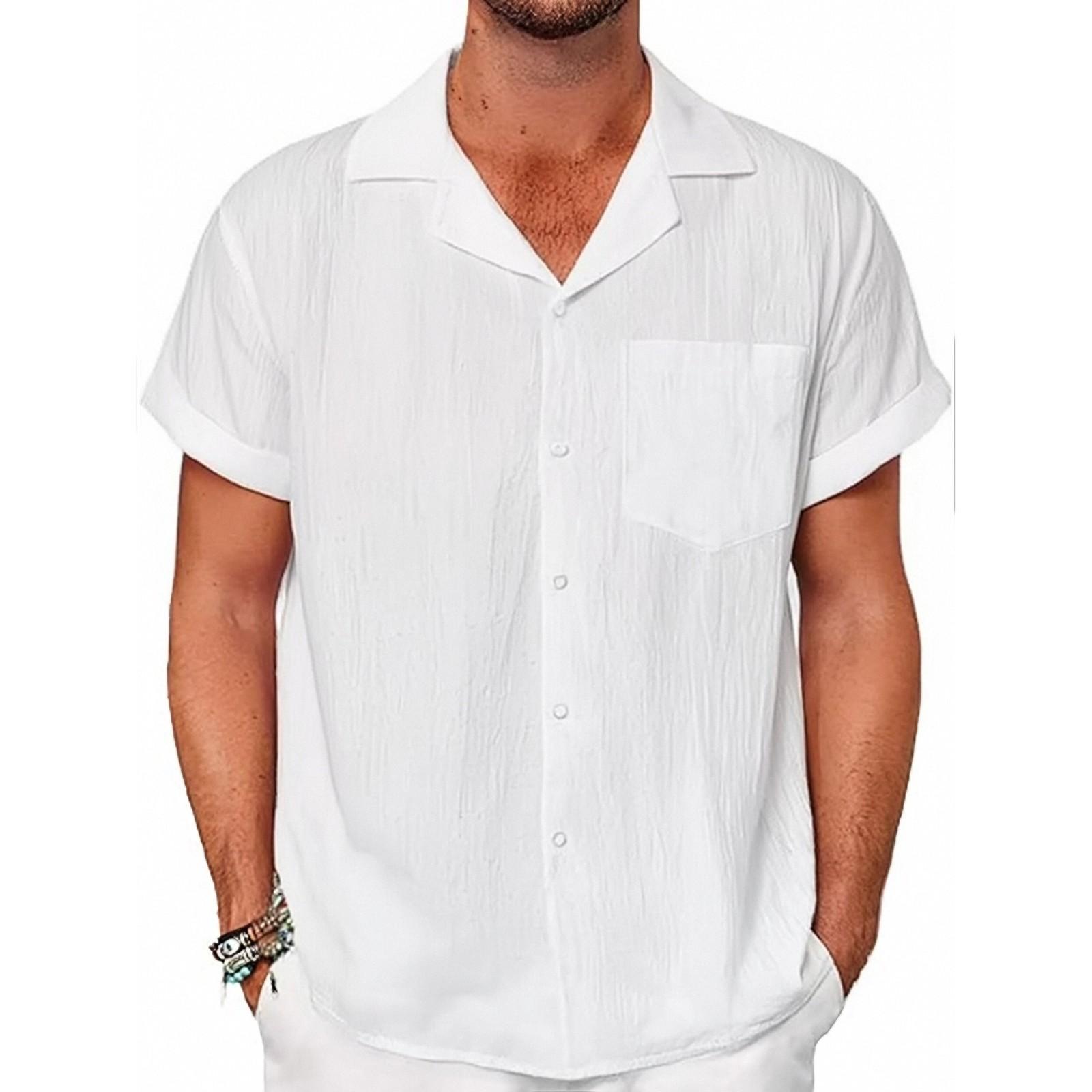 

Летняя хлопковая конопляная хлопковая тонкая повседневная однотонная рубашка со стоячим воротником синего цвета свободного покроя M белый