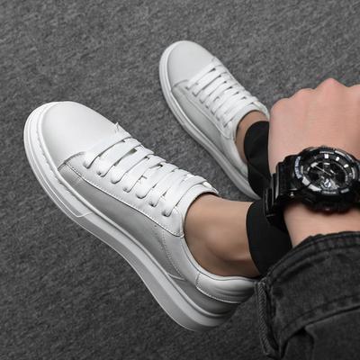 Nuevos Zapatos Casuales de Cuero Genuino para Hombre Blancos Planos Concisos Zapatos de Skate Zapatilla Fresca Callejera para Joven