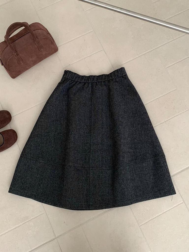 Gray Starry Sky Wool Midi Skirt: High-End Korean Style Slim-Fit A-Line