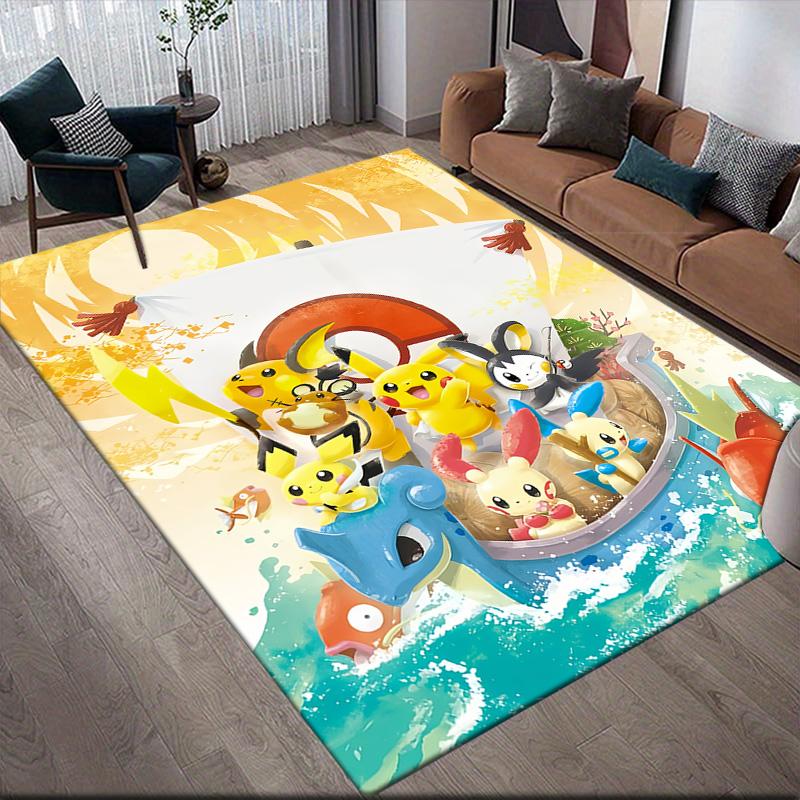 Cute Pokémon 2 Anti-Slip Rug, Rectangular Carpet for Living Room, Bedroom & Sofa Zone, Ideal Home Decor