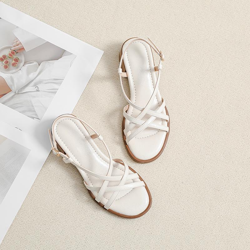 

Retro Thin-banded Roman Shoes Summer New Sandals for Women with Thick Heels for Holidays 35