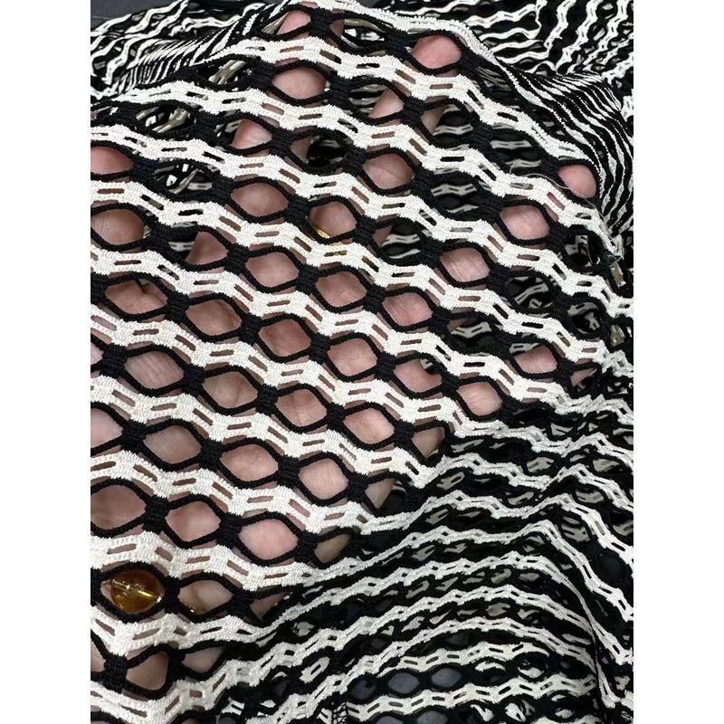 Yan Zi Export Fashionable Sexy Fishnet Tops + Skirt Cut Out See-through Flare Sleeve Tops