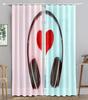 Earphone Music Red Heart Pink WaveBlackout Window Curtain for Living Room Bedroom Bathroom Kicthen Door Cupboard Decor Hooks