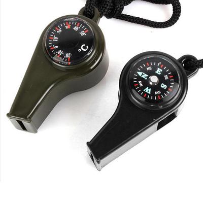 Multi-Functional 3 In1 Emergency Survival Whistle with Lanyard Outdoor Hiking Whistles Gear with Compass Thermometer