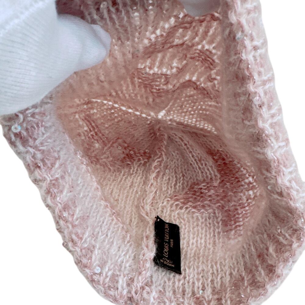 LOUIS VUITTON M74770 Mohair knitted hat Nylon Monogram Glitter Beanie Other hats pink Nylon Used