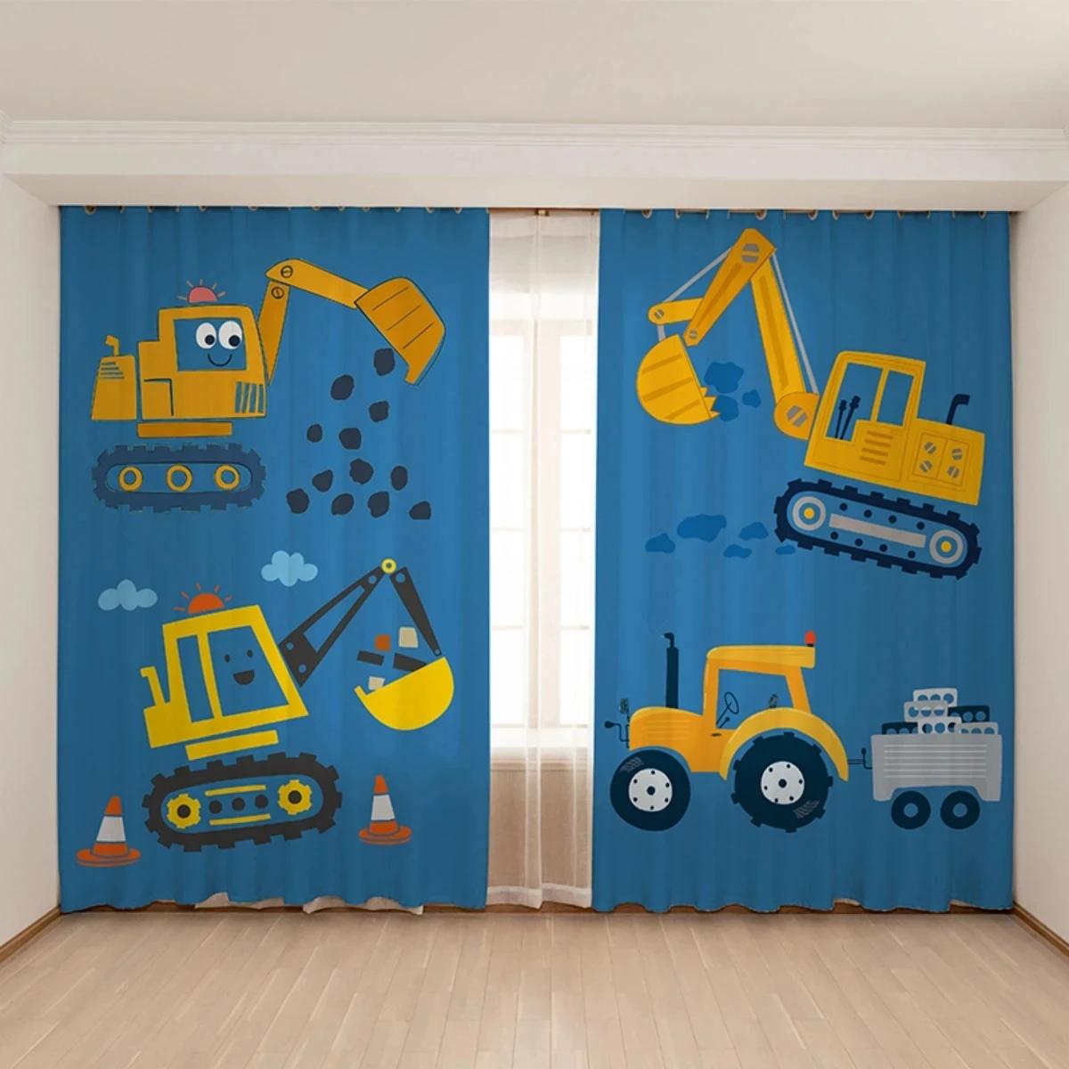 

Новая симпатичная синяя желтая игрушечная машинка-экскаватор занавеска для детской комнаты, спальни для мальчиков, детской комнаты, окна детского сада, 2 панели, новый узор W85 X H200(CM)X2&Grommet Top