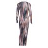 Fashion Womens Loose Personality Print Long Sleeve V-neck Dress Casual Dress