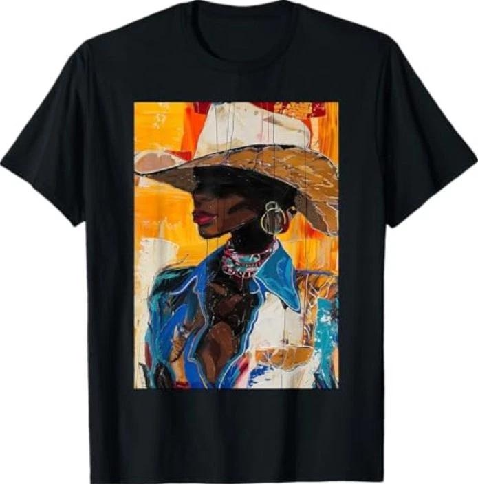 Black Cowgirl Painting Art Western Rodeo Melanin Black Woman T-Shirt L