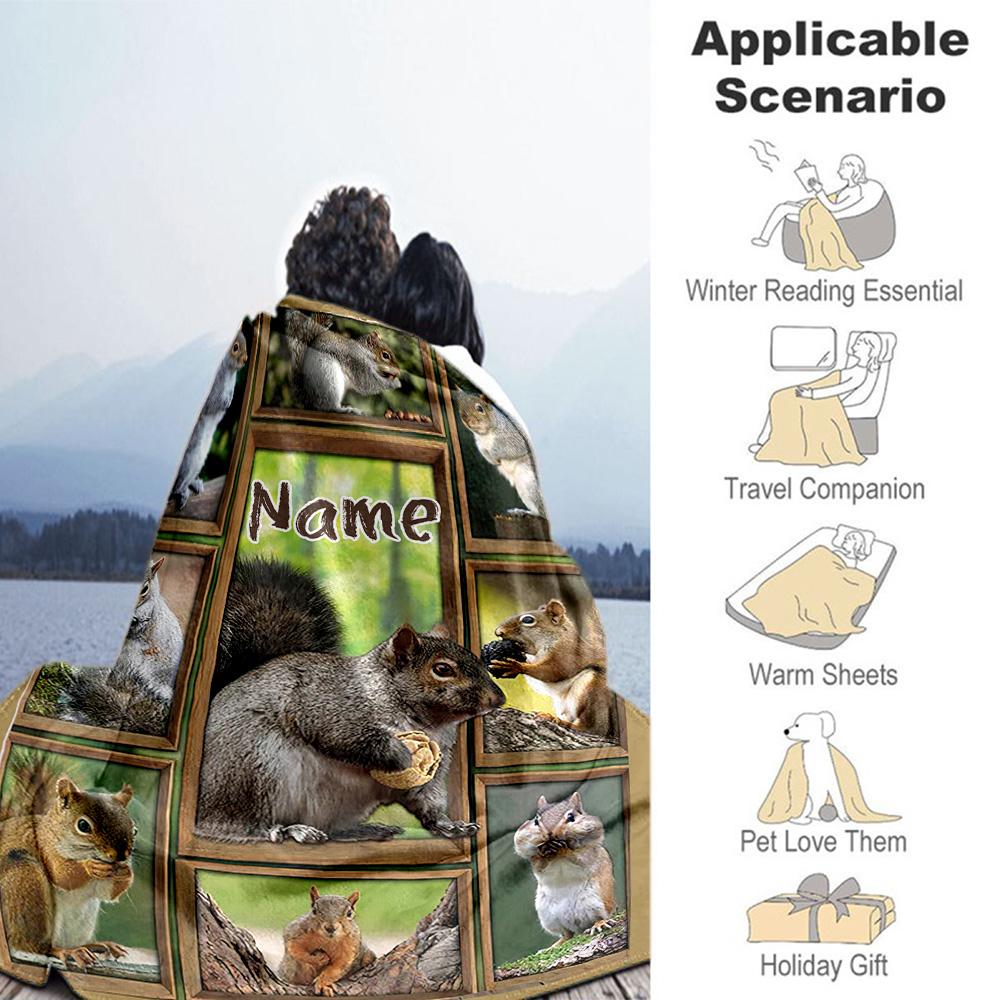 Squirrel Personalized Text Blanket Lightweight Customizable Blanket Soft & Cozy Suitable for Living Room Couch Bed Office Four Seasons Universal