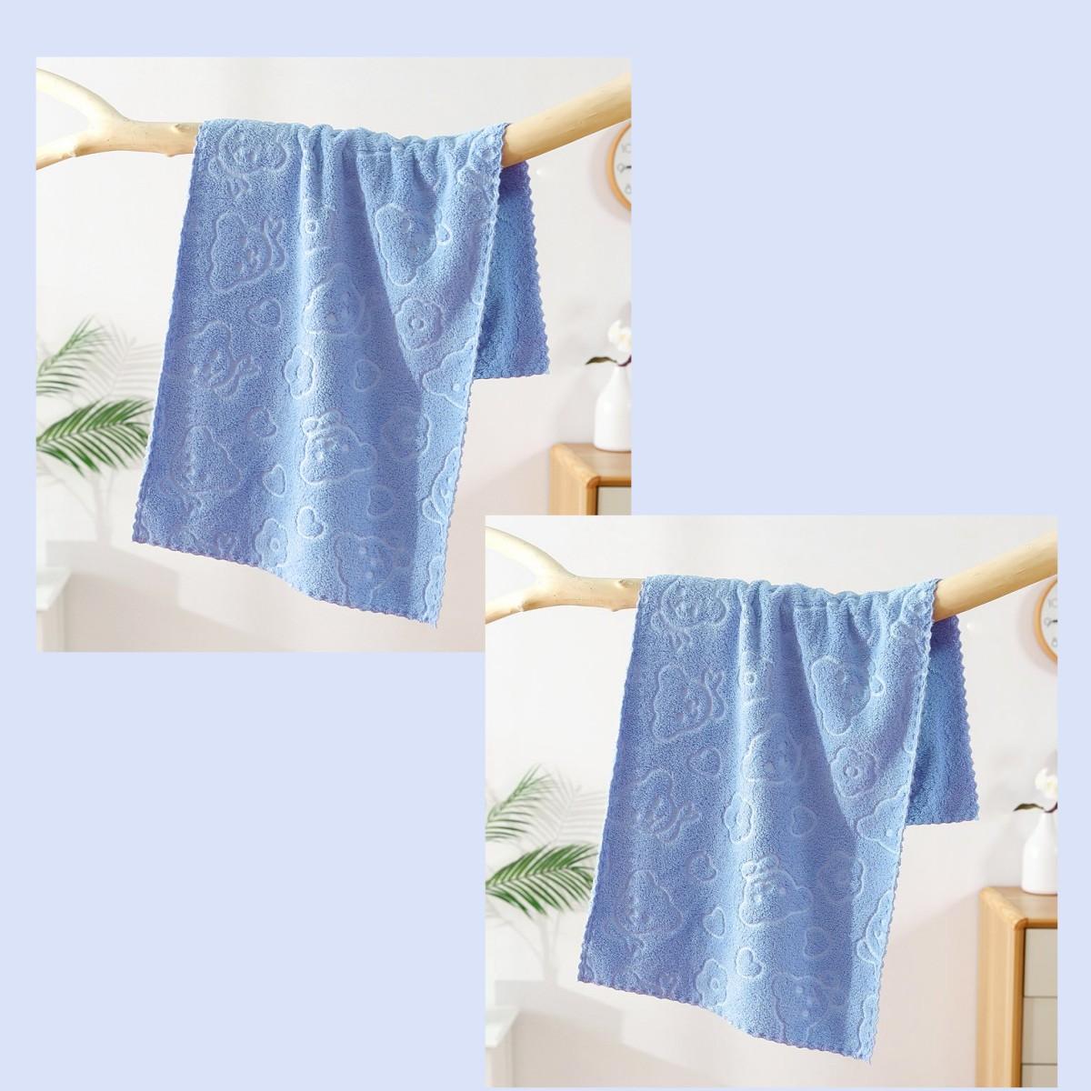 

2 шт. милого мультяшного кораллового флиса с тиснением, мягкое впитывающее быстросохнущее полотенце для лица в подарок синий