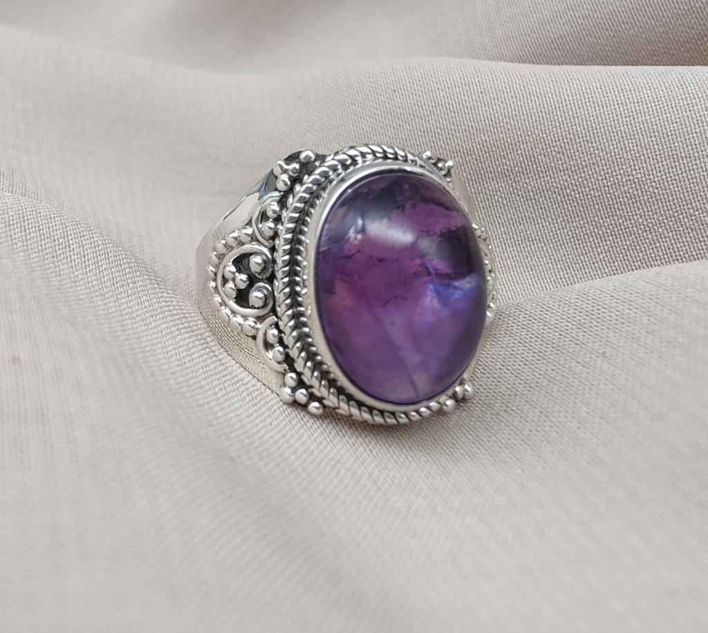 Amethyst Ring: Handmade 925 Sterling Silver Boho Statement Jewelry