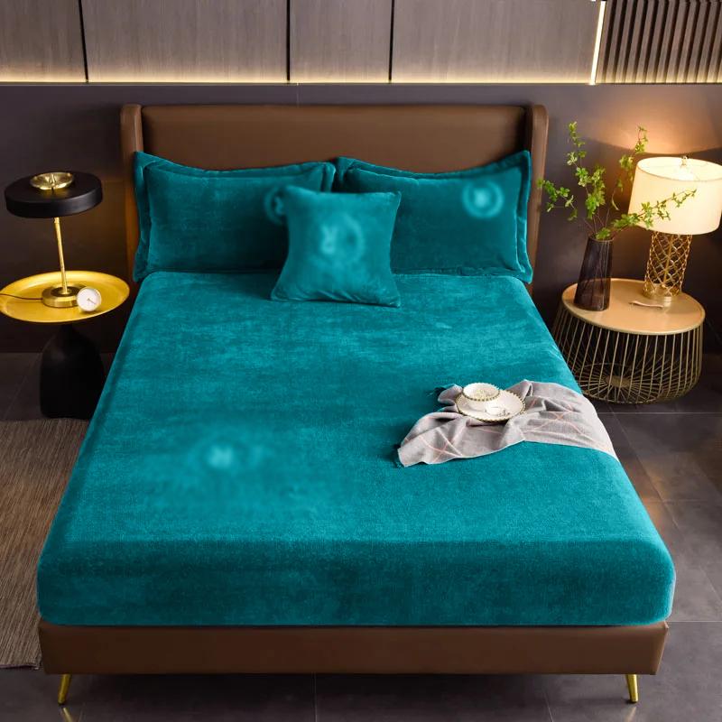 Solid Color Velvet Bed Sheets Warm Adjustable Fitted Sheets For Home Double bed sheets Not Fading  Machine Washable Bedspreads
