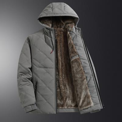 Heren warme jas met capuchon, korte winterjas met rits en zakken, outdoor sport- en vrijetijdskleding, winddichte katoenen jas