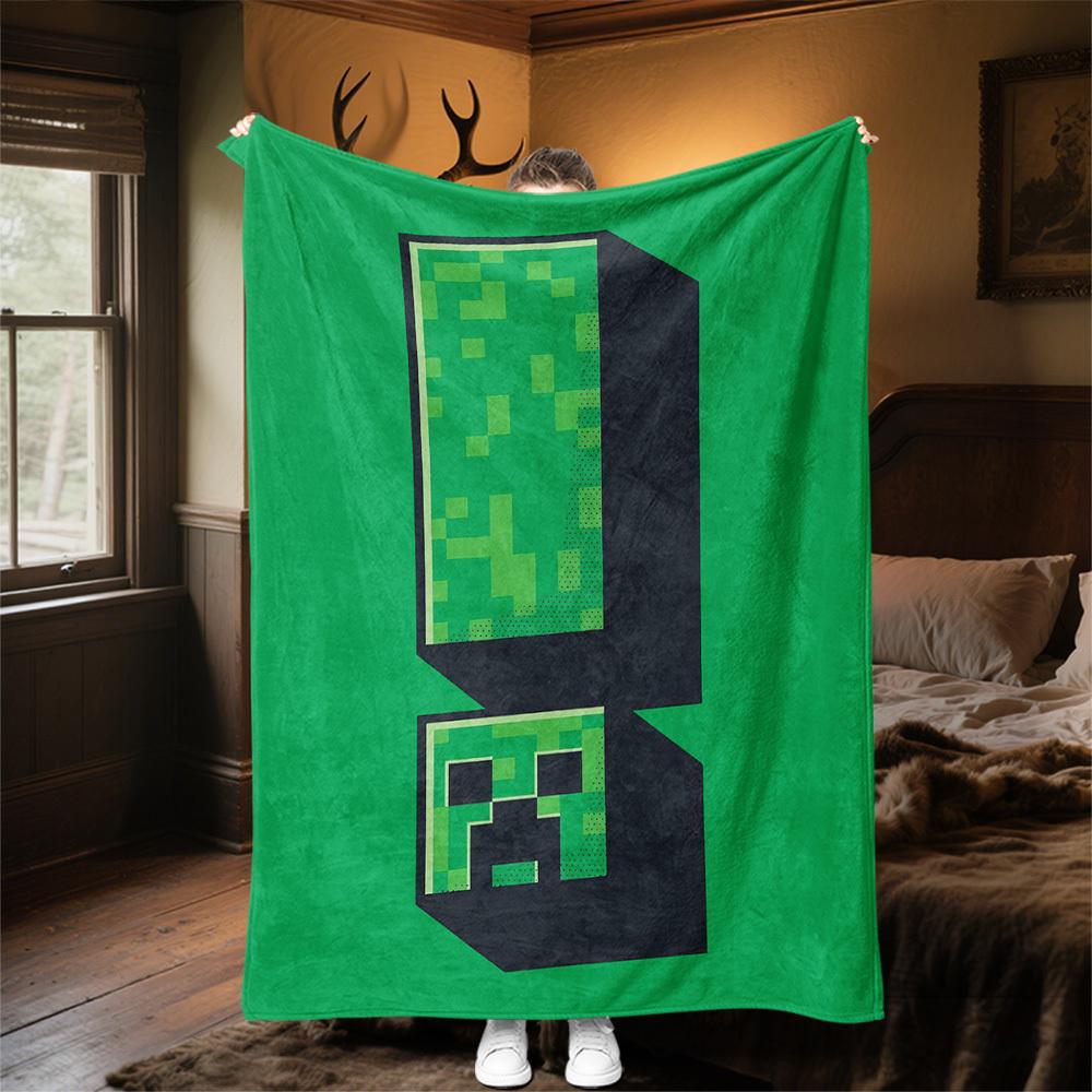 1pc Creeper Pixel game Theme Design Flannel Blanket - 3D Printed Soft Warm, All-Season Lightweight Throw for Camping Travel Bed-080713