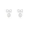 eenie beenie silver ribbon pearl drop earrings