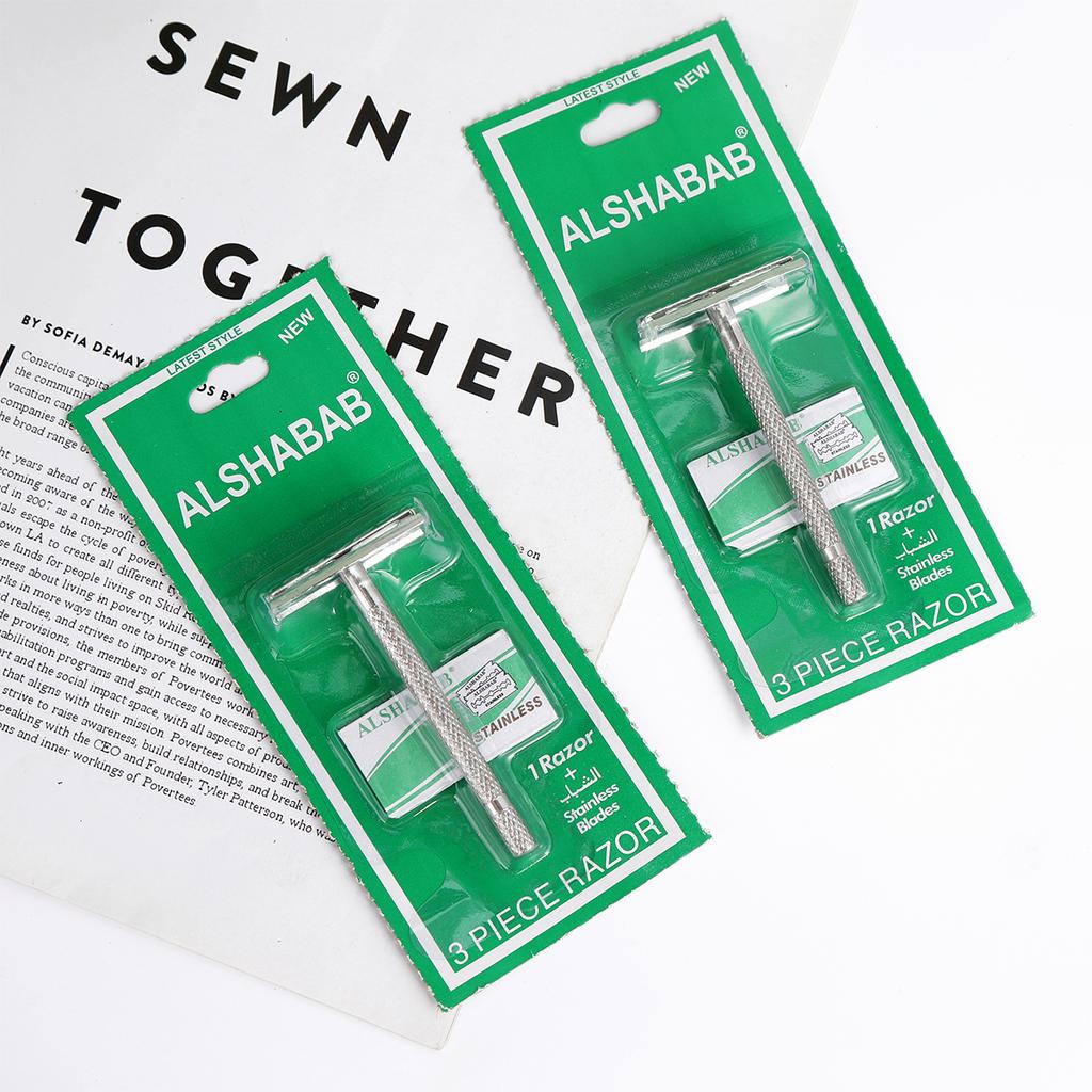 Iron Handle Safety Razor for Men Barber Shaving Body Hair Beard Manual Double Edge Razor Barbeador with 1 Blade