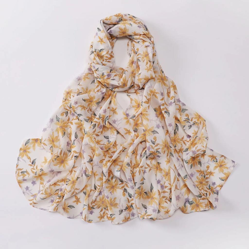 New Print Floral Chiffon Hiajb Printed Hijab Scarf Headscarf Veil Oil Painting Style Muslim Fashion Hijabs for Women Turban