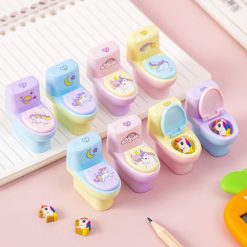 Toilet-Shaped Animal Cartoon Pencil Sharpener with Eraser – Creative Student Stationery Gift