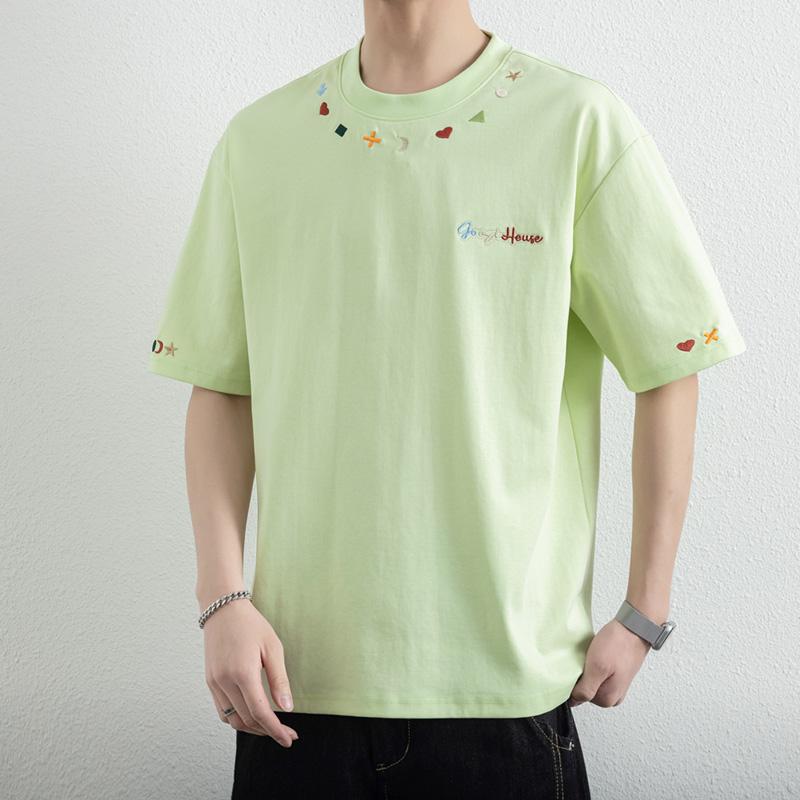 T-shirt Men's Spring Loose Five-quarter Sleeve Round Neck Short-sleeved T-shirt